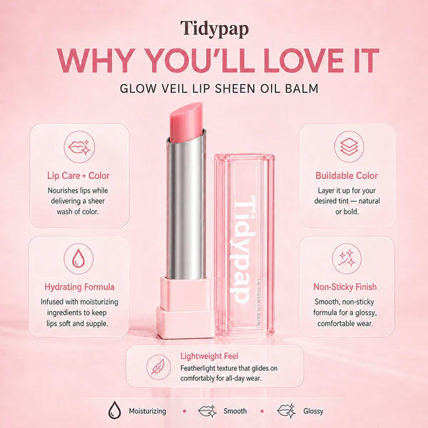 🔥Last Day Buy 1 Get 1 Free|Tidypap GLOW VEIL LIP SHEEN OIL BALM