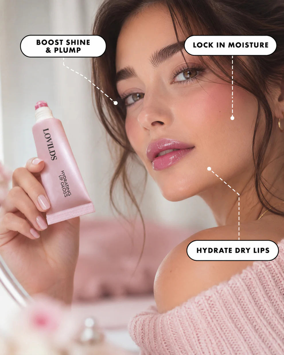 Hydrating Lip Gloss - High Shine & Tinted, Infused with Hyaluronic Acid, Jojoba Oil & Shea Butter